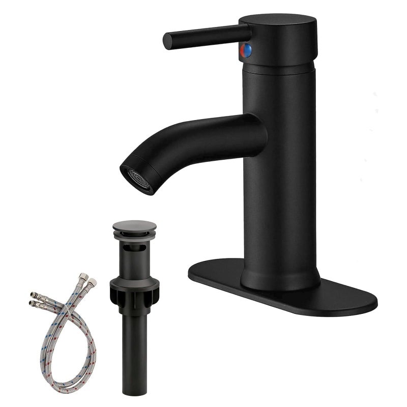 Green Spring Greenspring Matte Black Bathroom Faucet, Single Hole Single Handle Bathroom Sink Faucets Modern Vanity Sink Faucet Commercial Lavatory Basin Bath Mixer Tap with Pop Up Drain and Cover Plate, Brass - Image 1